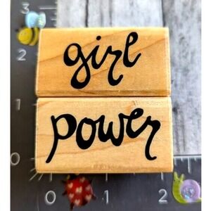 JRL Design Girl Power Script S281 Lot of 2 Rubber Stamp Wood #D46